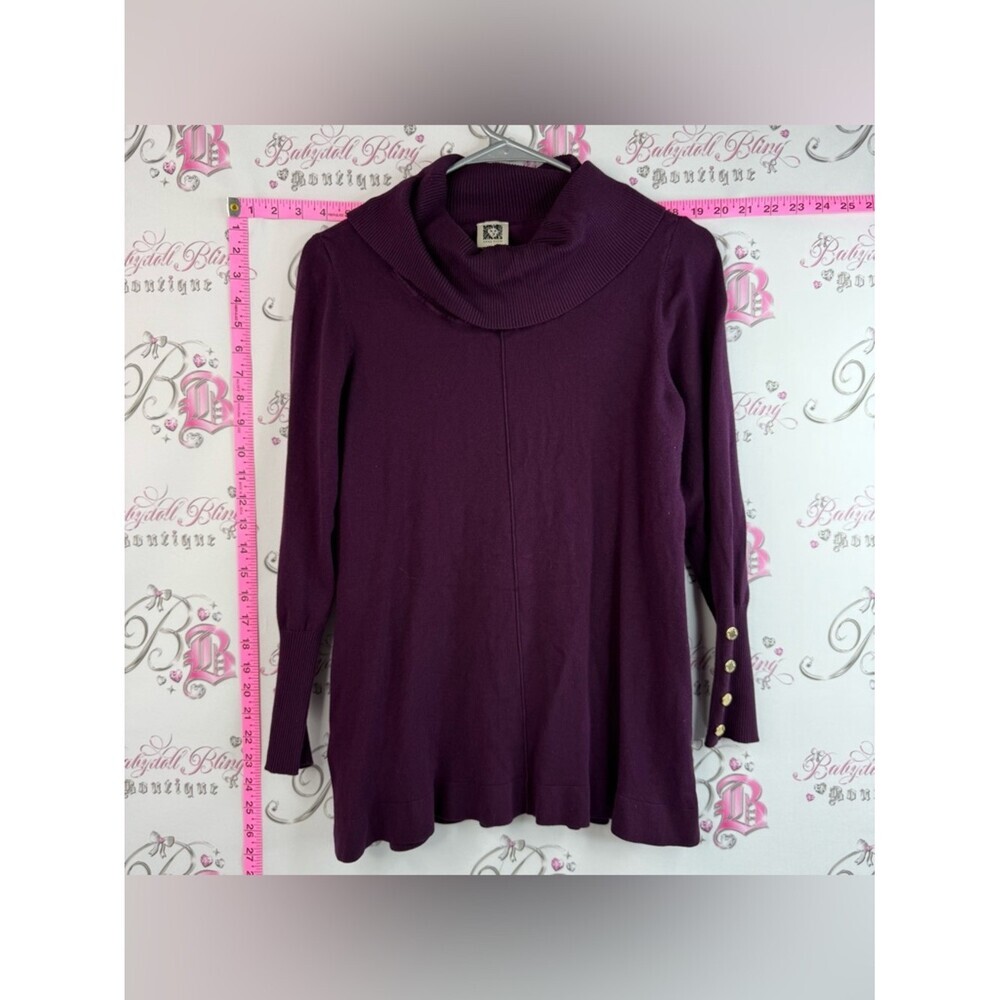 Anne Klein Plum Cowl Neck Sweater Tunic with Gold Button Cuffs